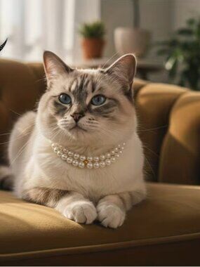 Beautiful Double-Strand Pearl‎ Kitty Cat Collar Necklace (NEW & SO CUTE!)